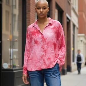 VELVET HEART Tie-Dye Pink & Red 100% Rayon Button Up Shirt - Size L